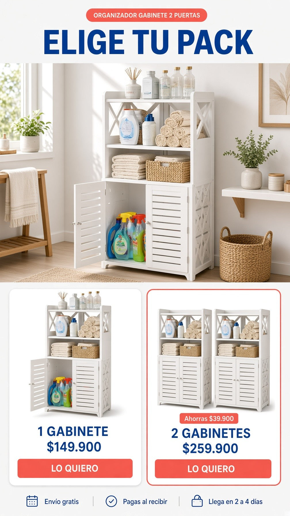 Packs del organizador gabinete: 1 por $149.900 y 2 por $259.900