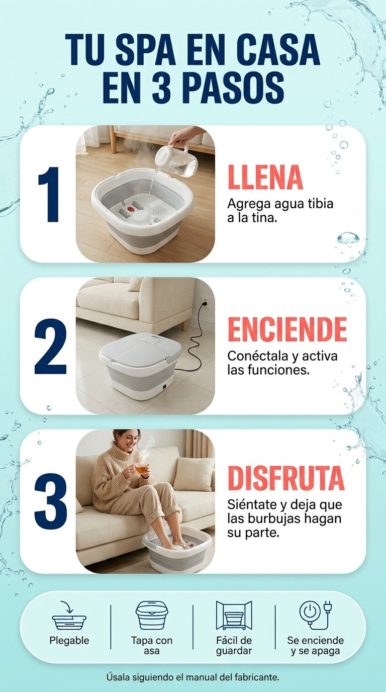 Cómo usar la tina para pies en 3 pasos: llenar con agua tibia, encender y disfrutar