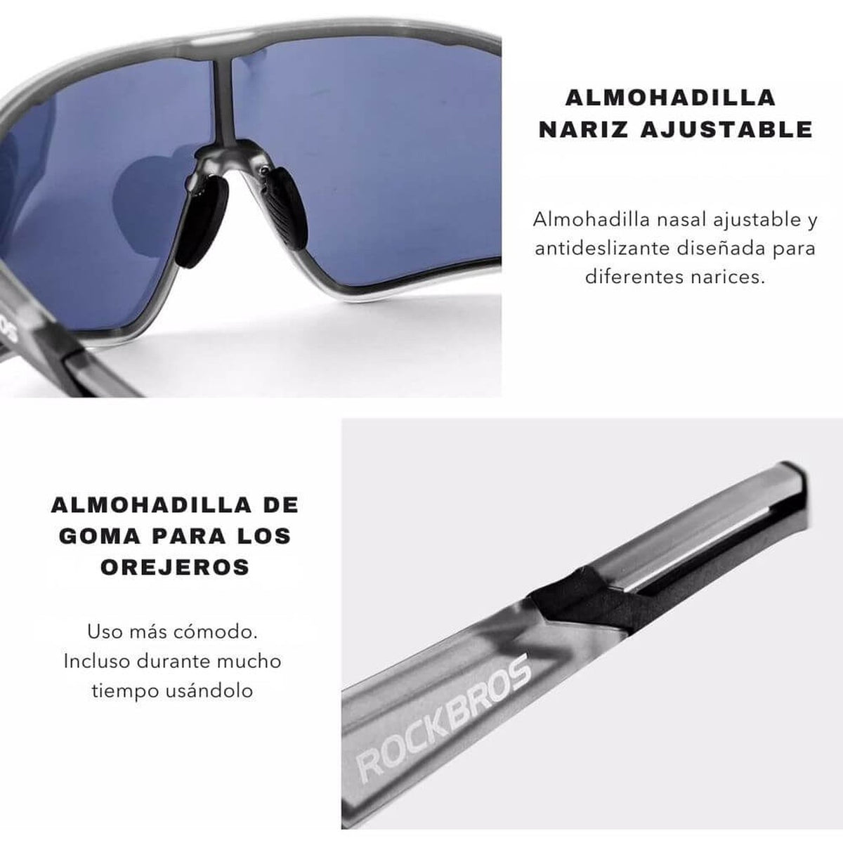 detalle de la almohadilla nasal ajustable de las gafas polarizadas rockbros modelo 10136