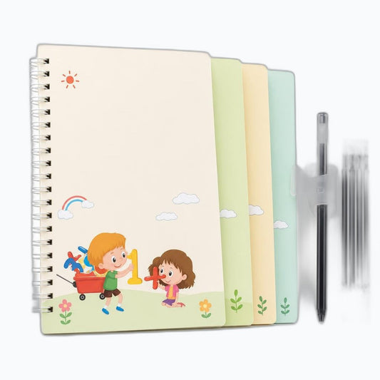 Set de cuatro cuadernos magicos Montessori con boligrafo y repuestos de tinta