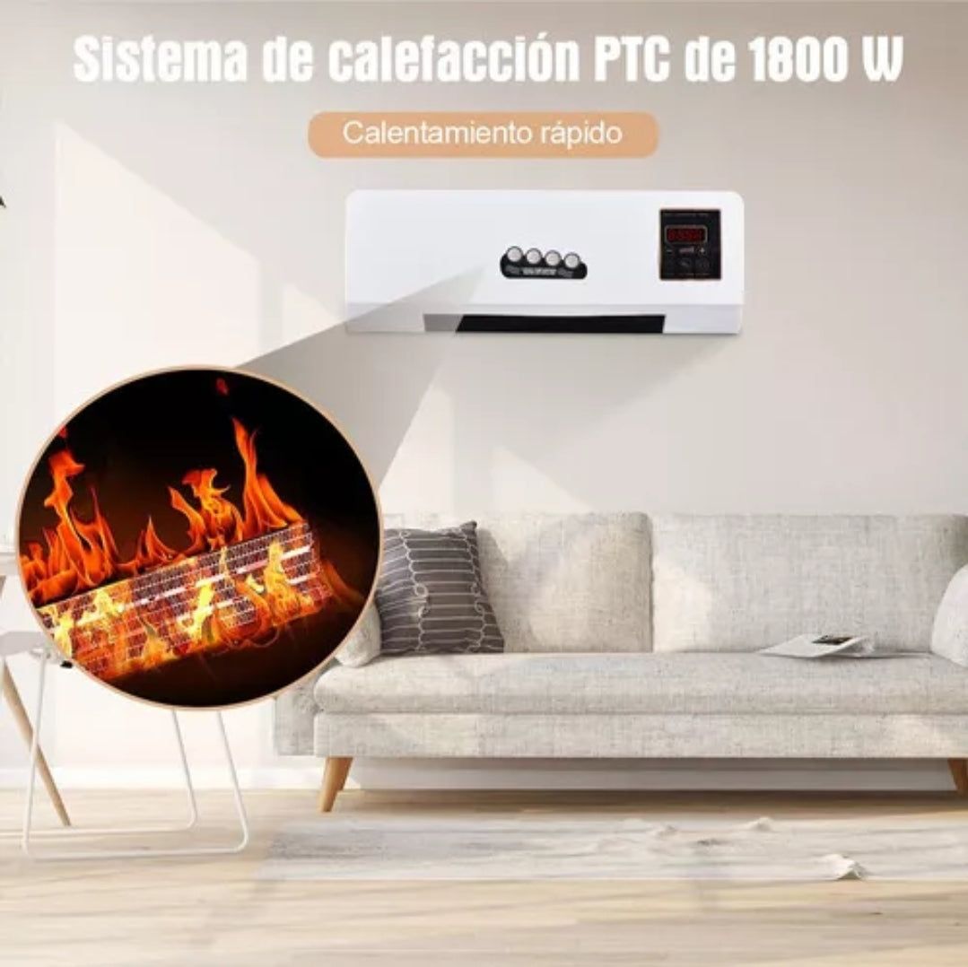 Detalle de la rejilla y panel del calefactor de pared 2 en 1 con ventilador