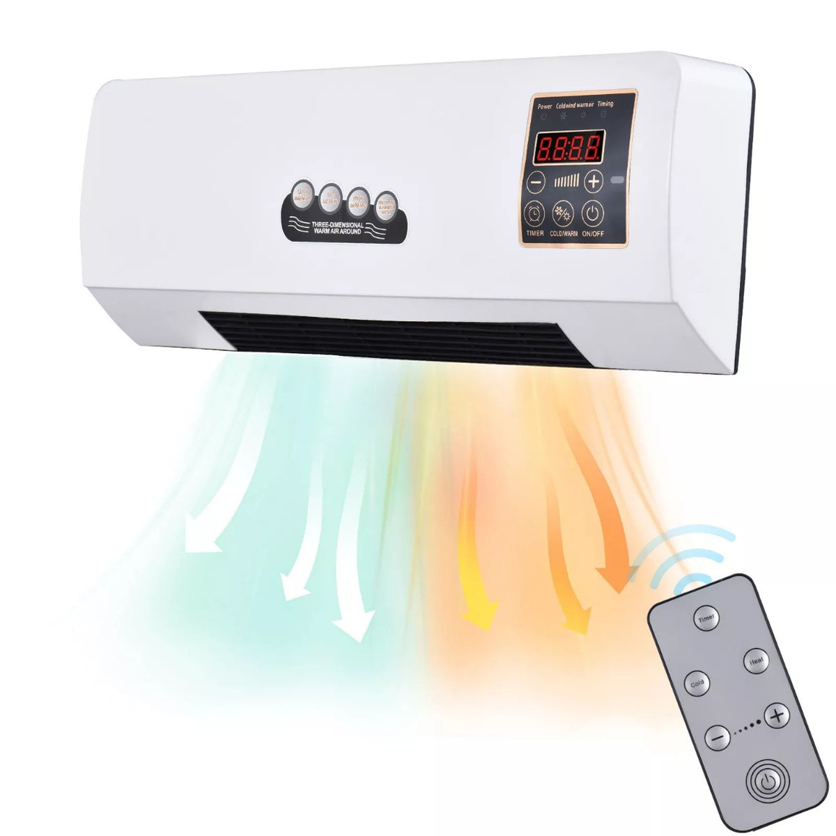 Calefactor de pared 2 en 1 con ventilador y control remoto para dormitorio y oficina