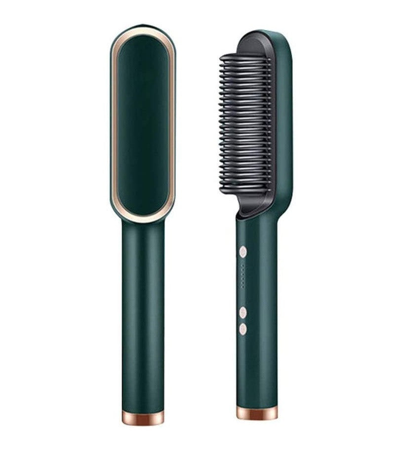 Cepillo alisador eléctrico iónico color verde - alisa el cabello mientras lo peinas