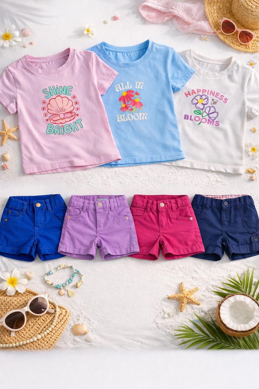 conjunto para niña blusa en algodón y short en dril - foto 1 de 4, vista frontal completa