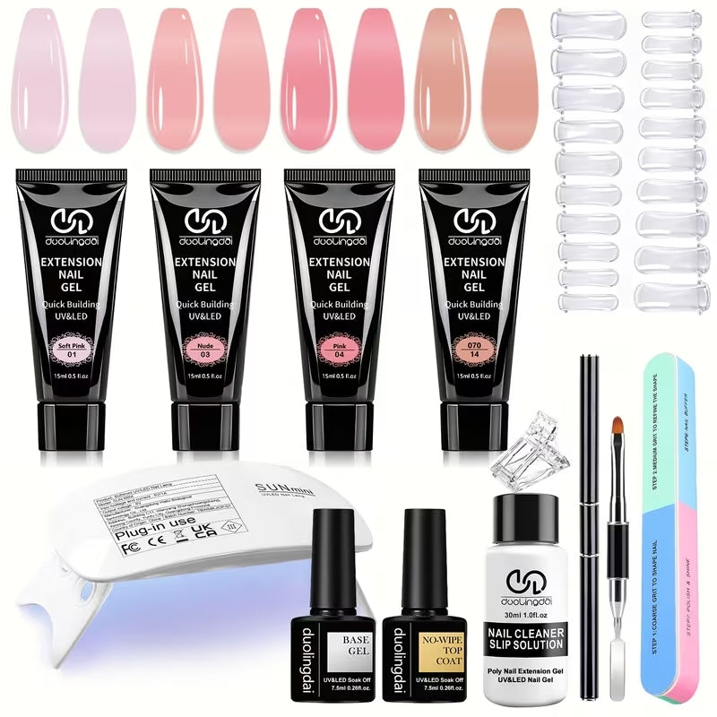 kit profesional de uñas polygel con lámpara uv led - foto 1 de 4, contenido completo del kit