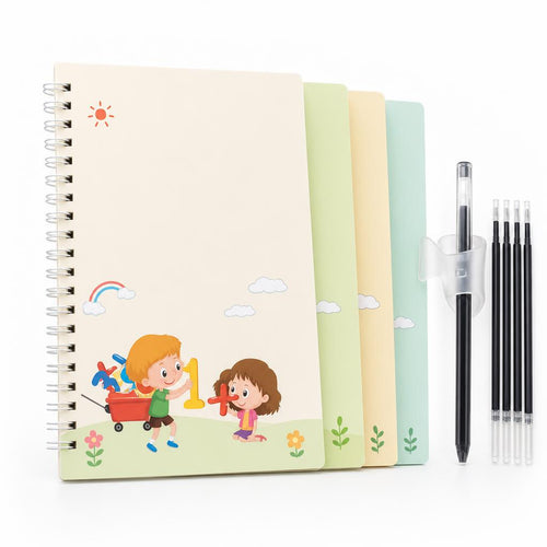 Set de cuatro cuadernos magicos Montessori con boligrafo y repuestos de tinta