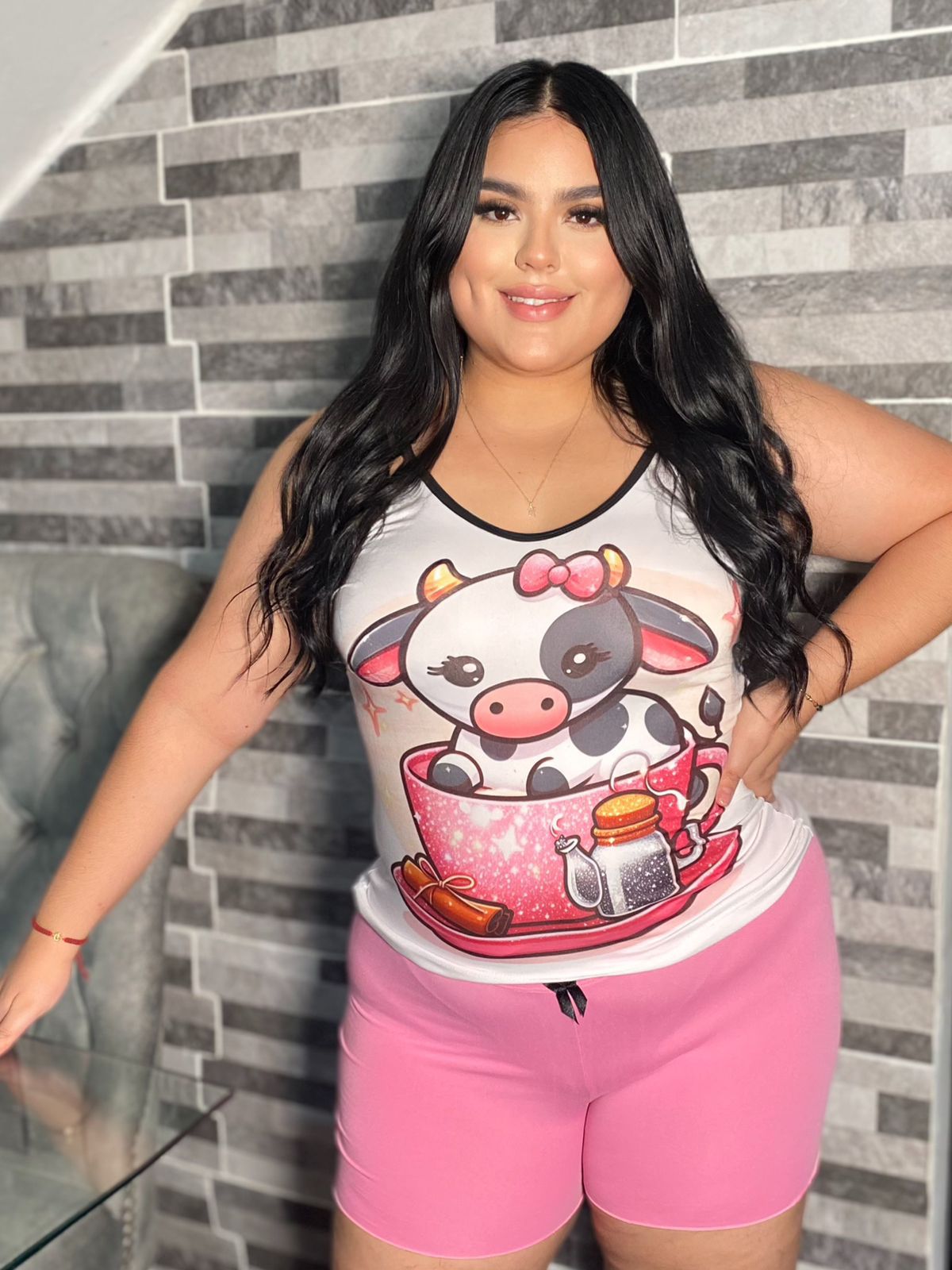 pijama short de tiras talla plus en piel de durazno - foto 1 de 5, vista frontal