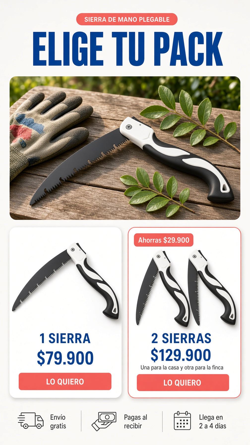 Packs de la sierra de mano plegable: 1 sierra por $79.900 y 2 sierras por $129.900