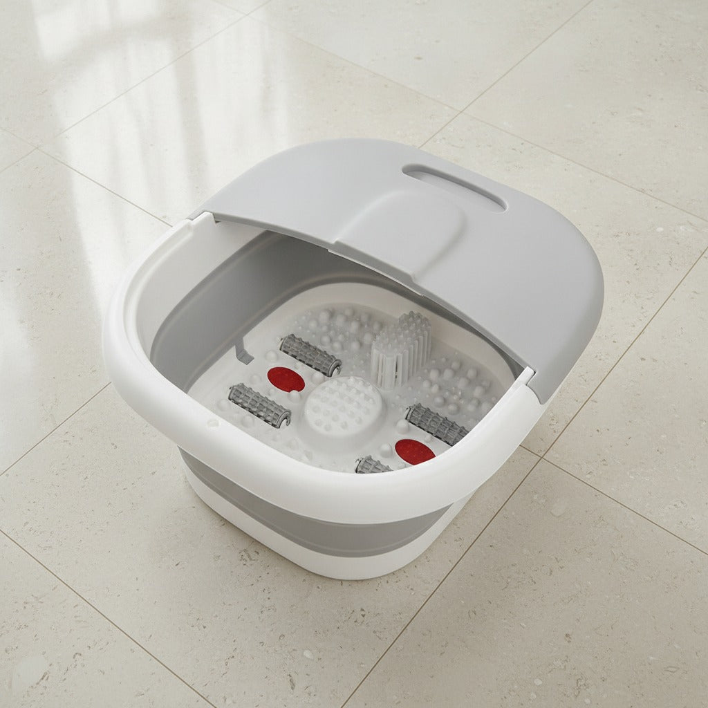 Spa para pies plegable - tina abierta con rodillos de masaje en la base