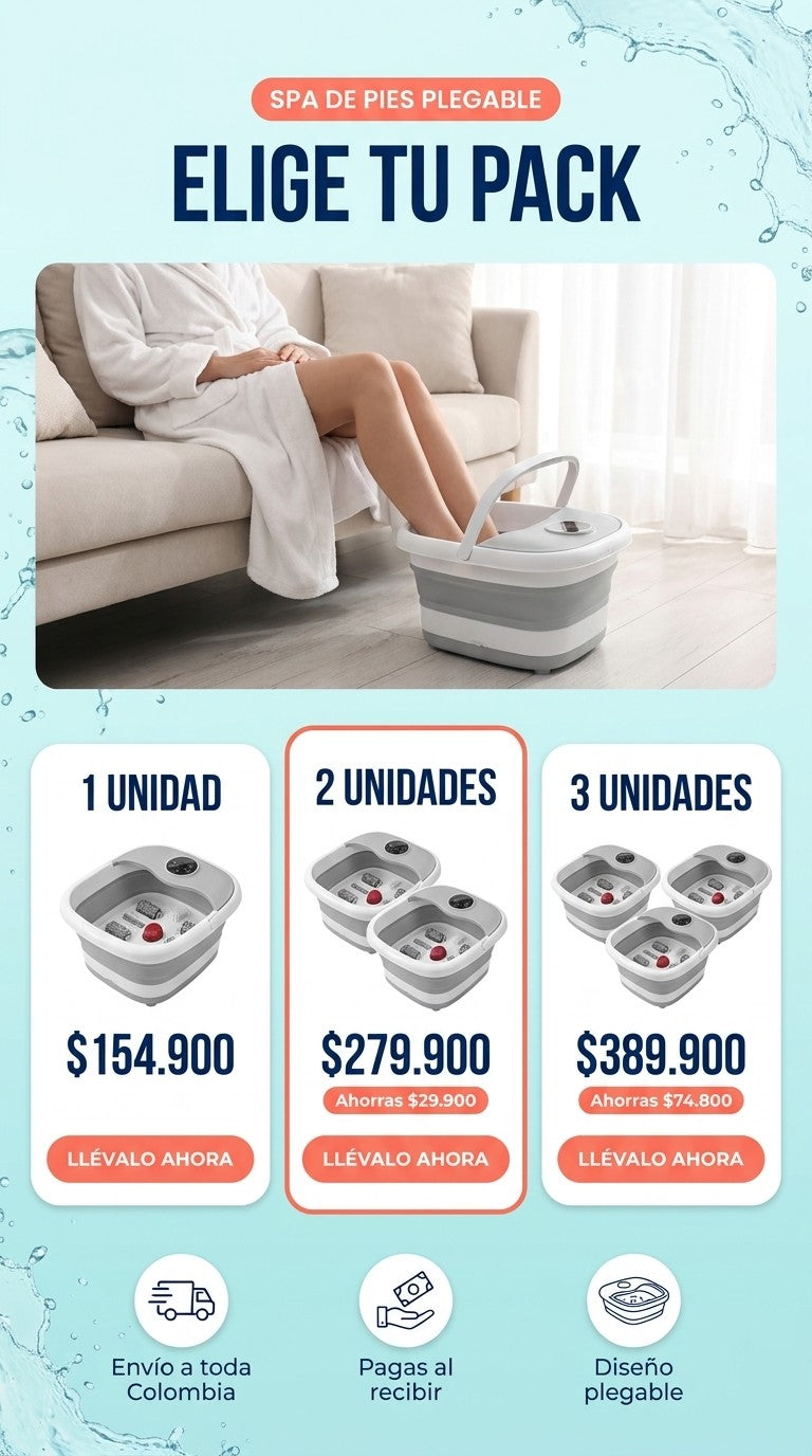 Packs de tina plegable para pies: 1 unidad por $154.900, 2 por $279.900 y 3 por $389.900